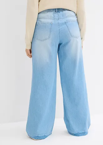 Džíny Wide Leg, High Waist, pohodlný pas, dlouhá délka, barva: světle modrý denim used