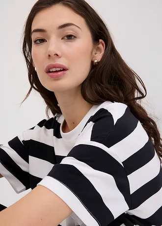 Bluză oversize din bumbac organic 100% • negru/alb dungat • magazin bonprix