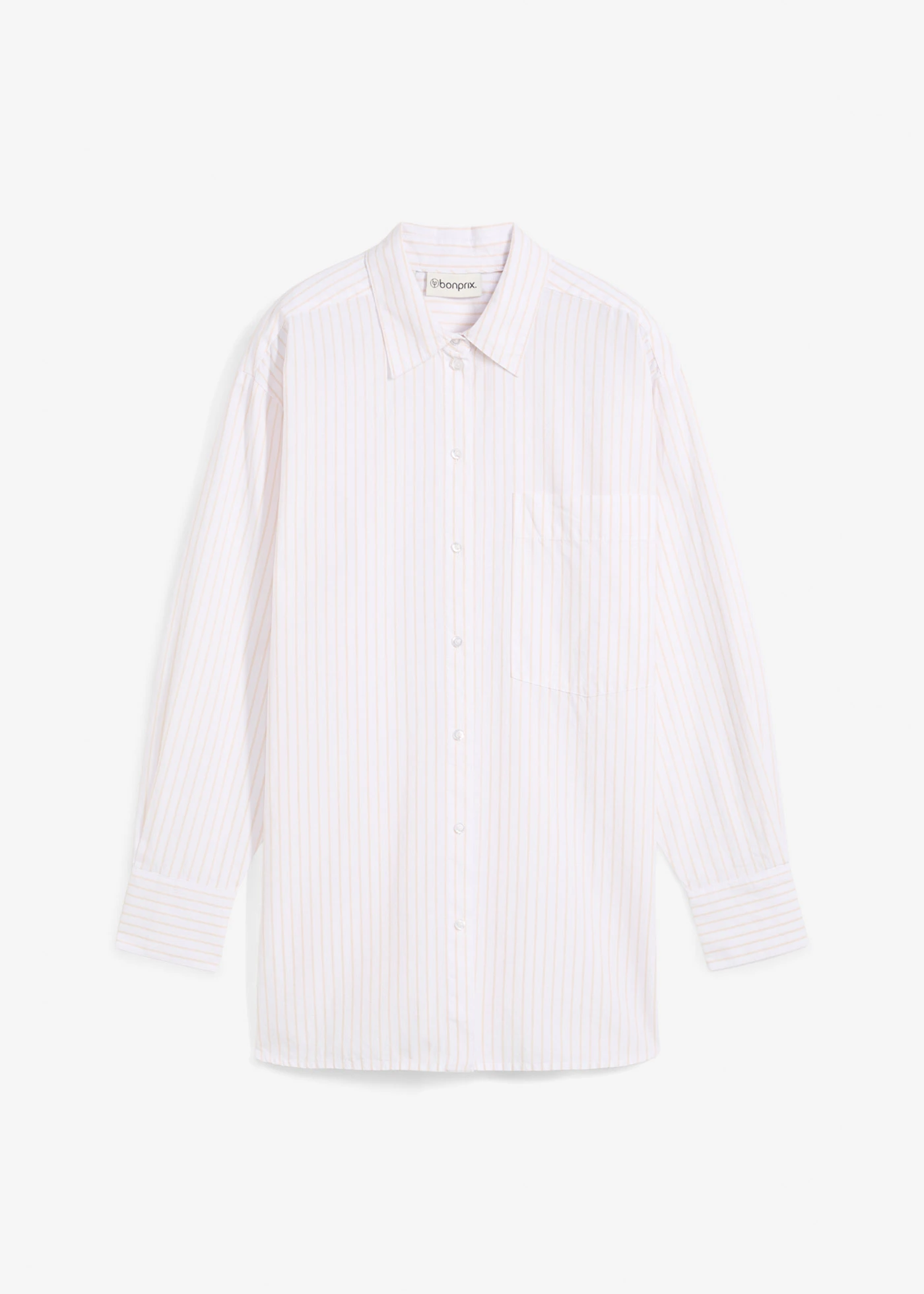 Bluzka koszulowa w paski • jasny piaskowy - biały w paski • sklep bonprix