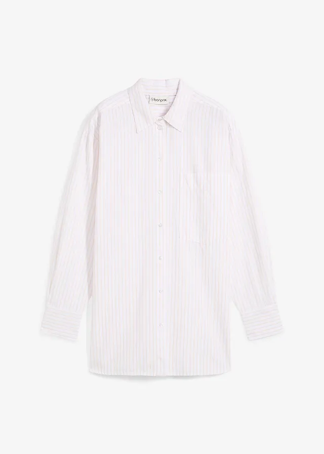 Bluzka koszulowa w paski • jasny piaskowy - biały w paski • sklep bonprix