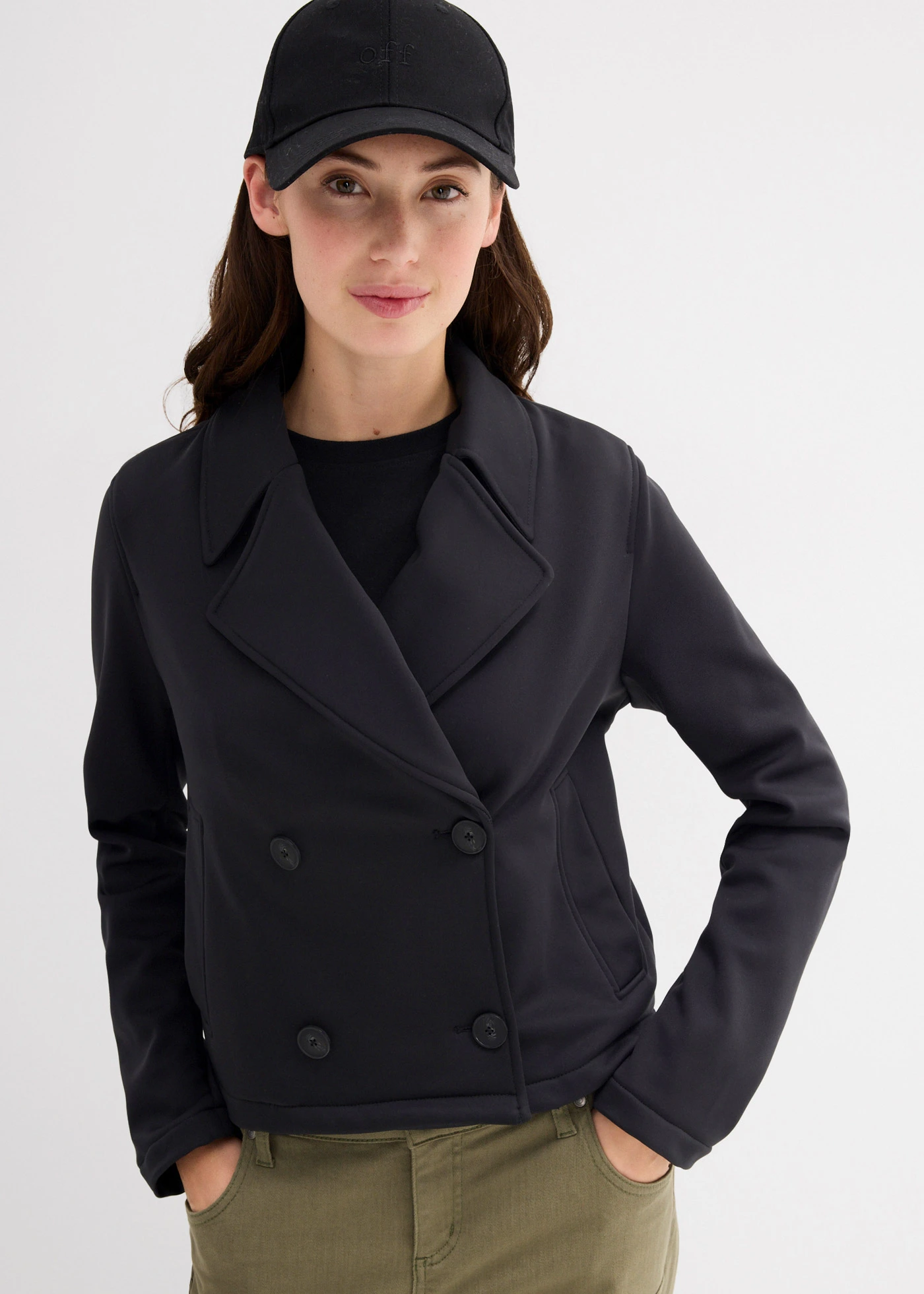 Jas met contrasterende capuchon • zwart • bonprix online shop