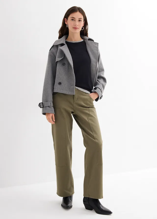 Twill broek van elastische katoenmix olijfgroen