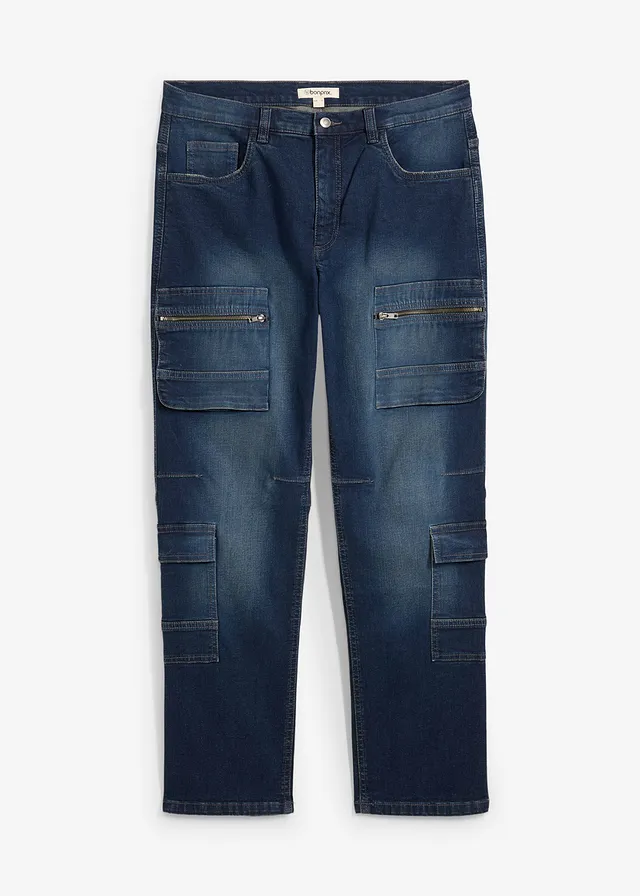 Blugi cargo stretch loose fit, straight