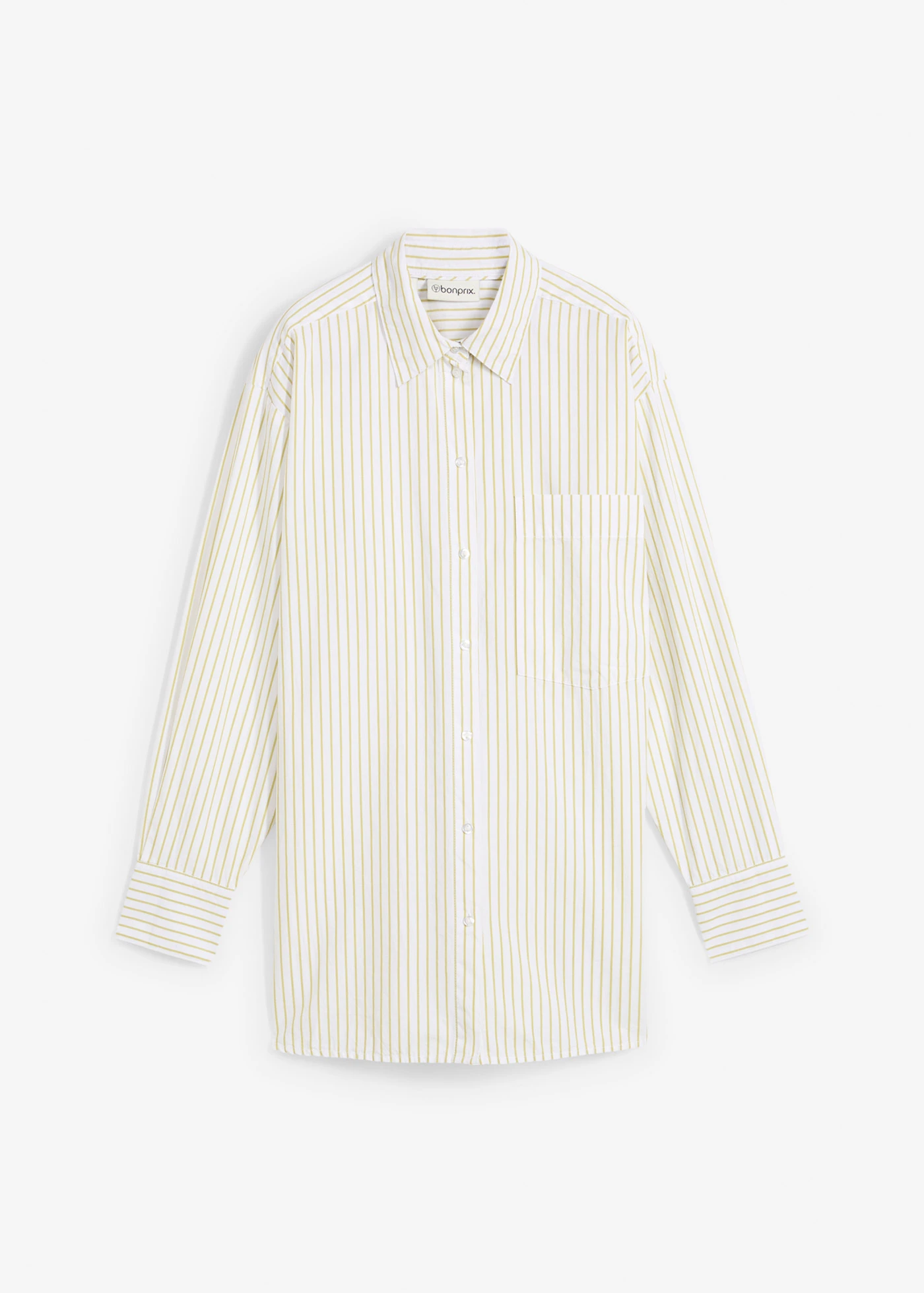 Bluzka koszulowa w paski • pistacjowy matowy-biały w paski • sklep bonprix