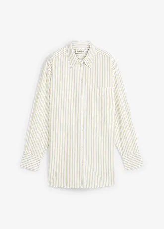 Bluzka koszulowa w paski • pistacjowy matowy-biały w paski • sklep bonprix