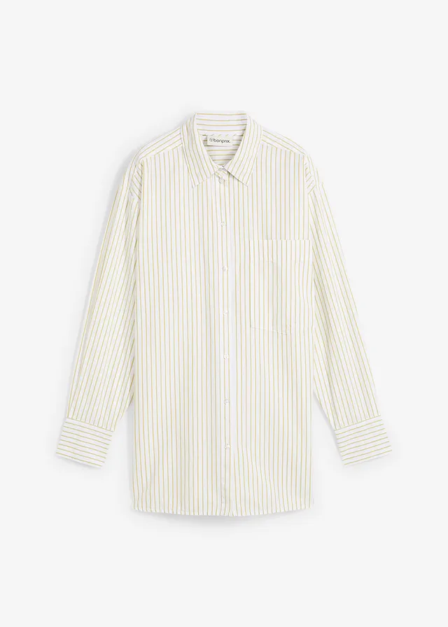 Bluzka koszulowa w paski • pistacjowy matowy-biały w paski • sklep bonprix