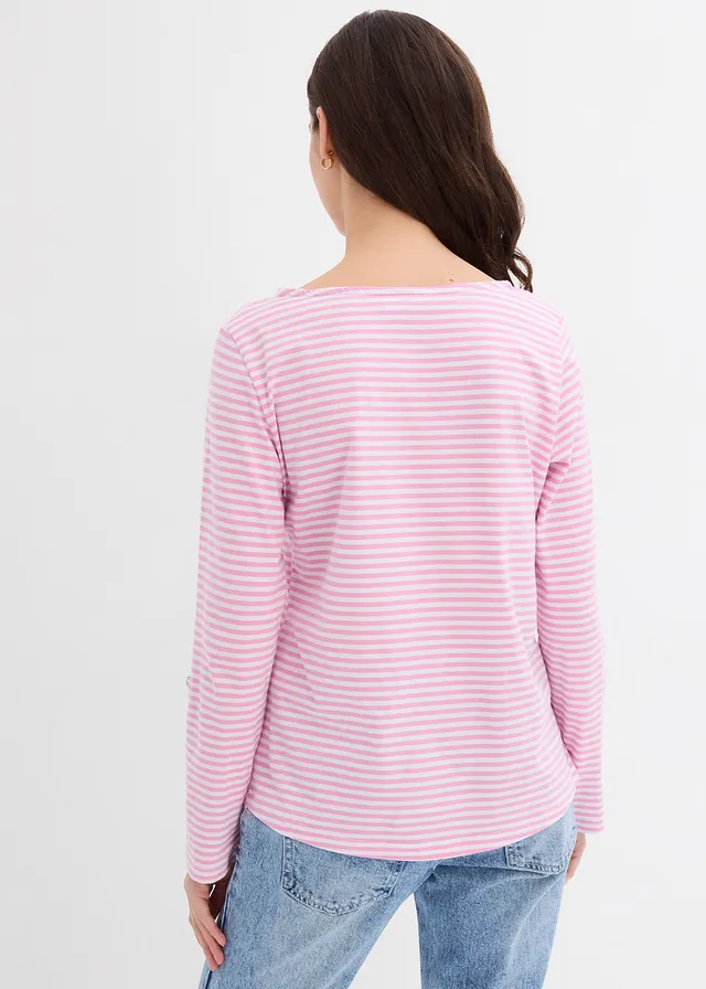 T-shirt manches longues 100% coton • mauve rosé/blanc rayé • product-page.page-title-suffix
