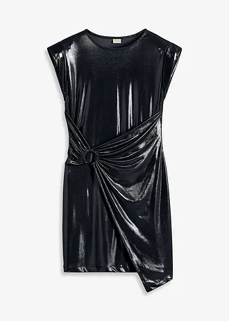 Mini jurk met decoratieve gesp • zwart glanzend • bonprix online shop