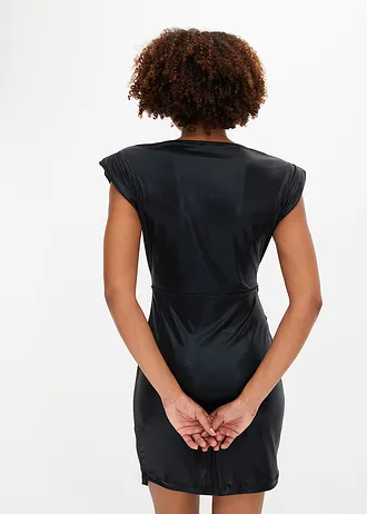 Mini jurk met decoratieve gesp • zwart glanzend • bonprix online shop