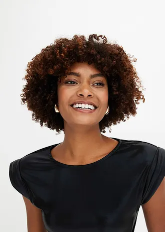 Mini jurk met decoratieve gesp • zwart glanzend • bonprix online shop