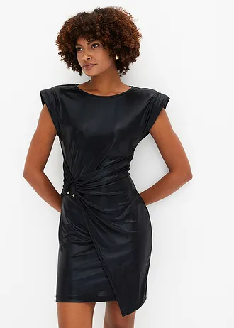 Mini jurk met decoratieve gesp • zwart glanzend • bonprix online shop