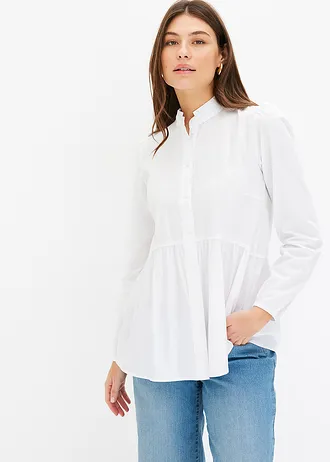 Lange blouse met plooitjes, Kleur: wit
