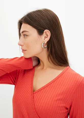 Žebrované tričko se zavinovacím vzhledem • matně korálová • bonprix obchod