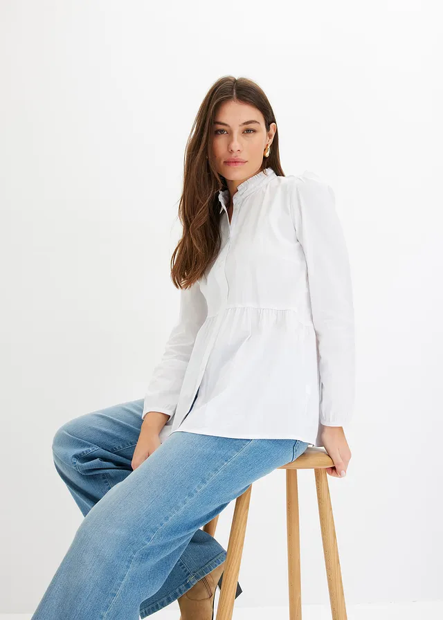 Lange blouse met plooitjes • wit • product-page.page-title-suffix