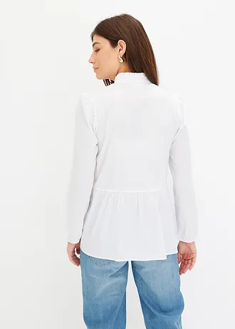 Lange blouse met plooitjes, Kleur: wit