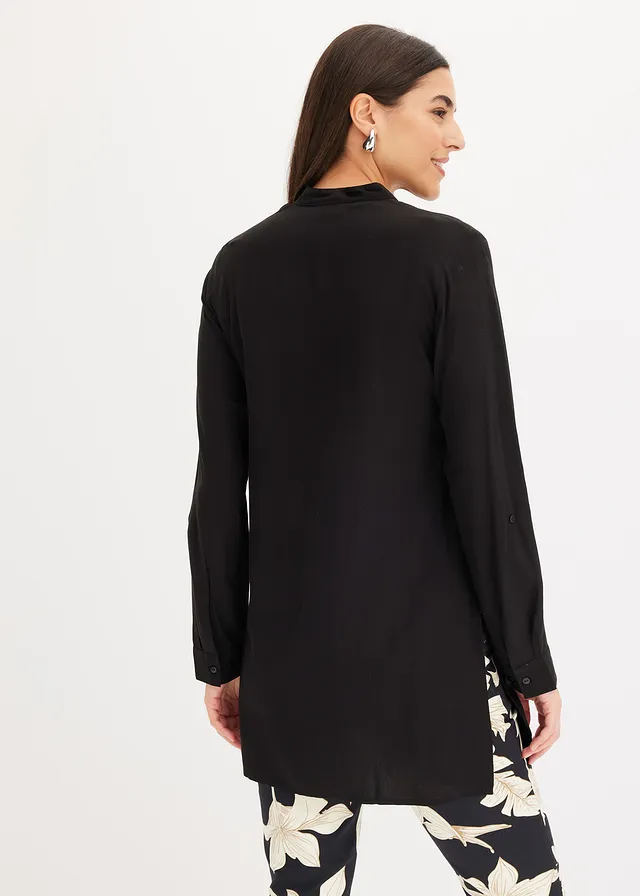 Chemisier long en viscose, Couleur: noir