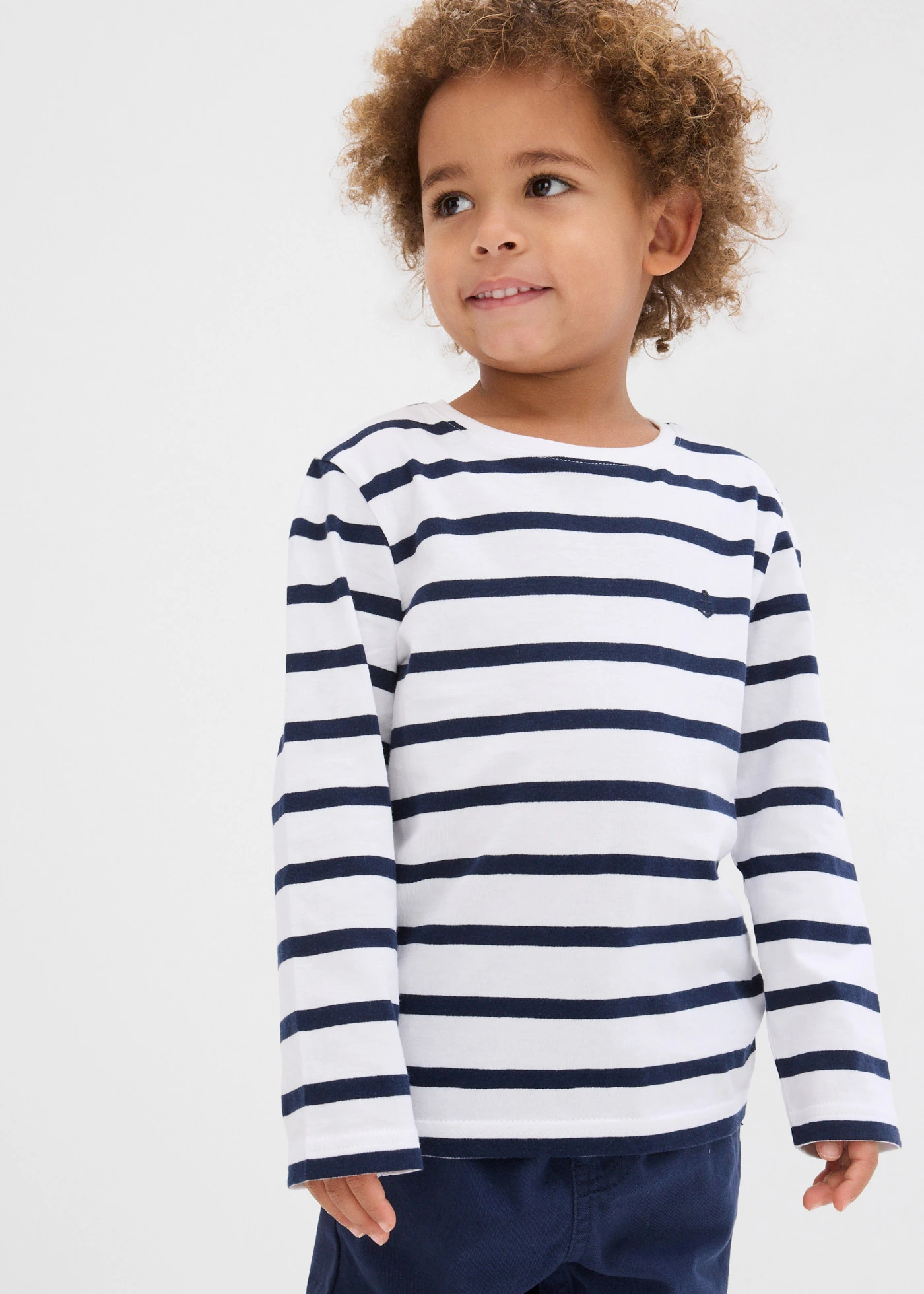 Bluză cu mâneci lungi din bumbac organic pur (set/2 buc.) • bleumarin + alb/bluemarin cu dungi • magazin bonprix