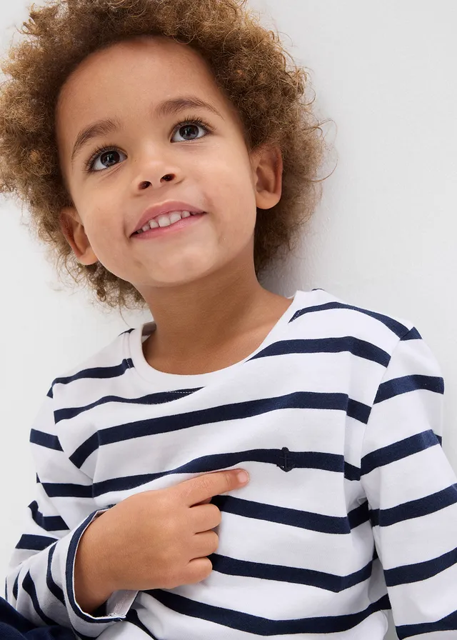 Lot de 2 T-shirts manches longues 100% coton • bleu foncé + blanc/bleu foncé rayé • product-page.page-title-suffix