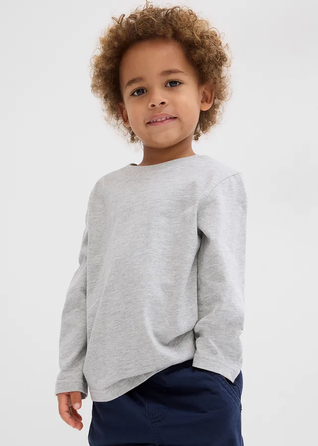 Longsleeve (set van 3), Kleur: donkerblauw+lichtgrijs gemêleerd+kristalblauw