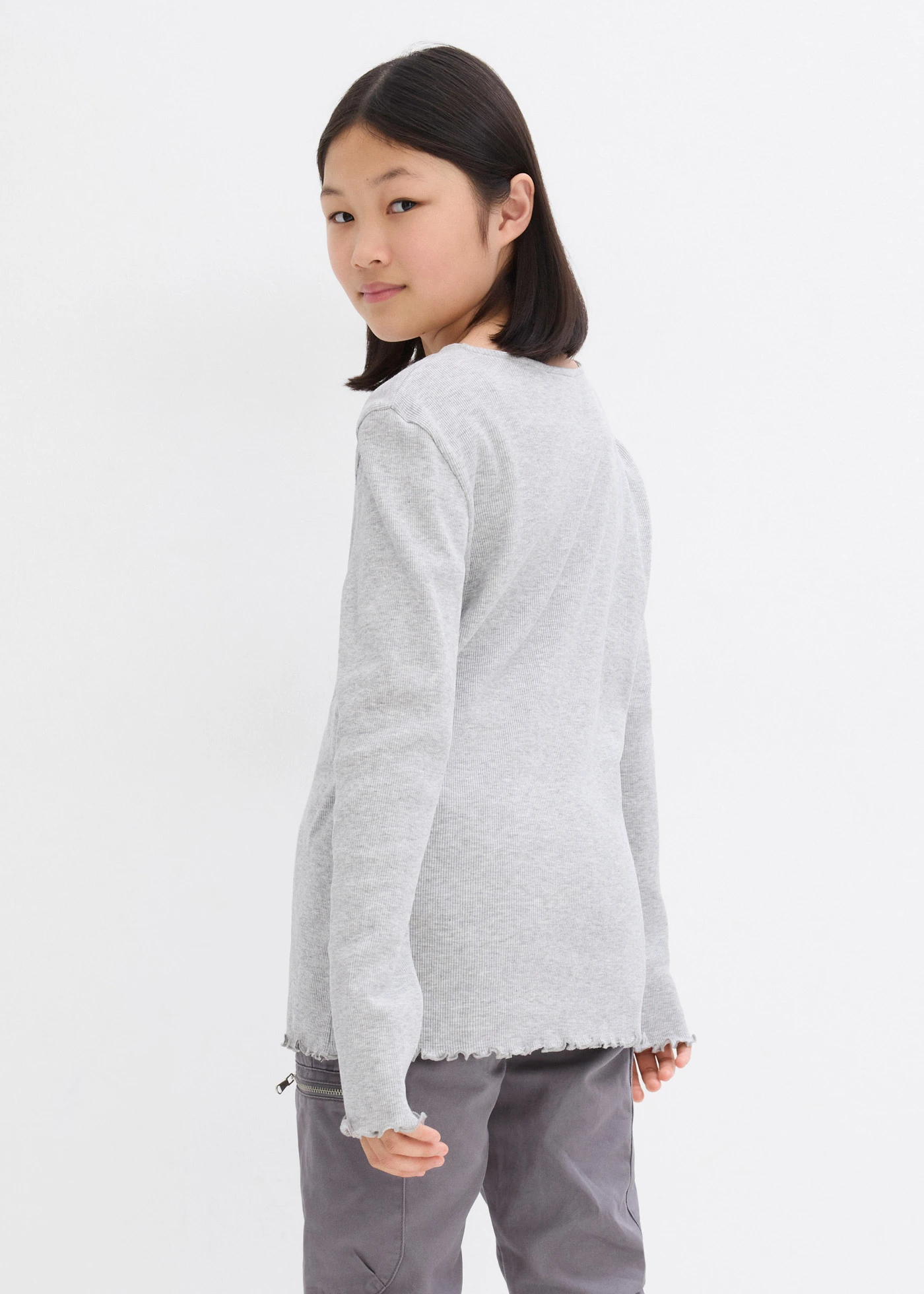 Lot de 2 T-shirts en coton côtelé • gris clair chiné + mauve rosé • Boutique bonprix