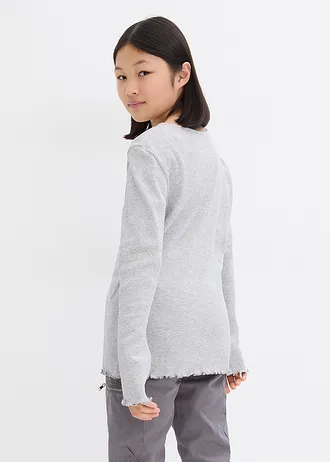 Geribd shirt met biologisch katoen (set van 2), Kleur: lichtgrijs gemêleerd+bloesempink