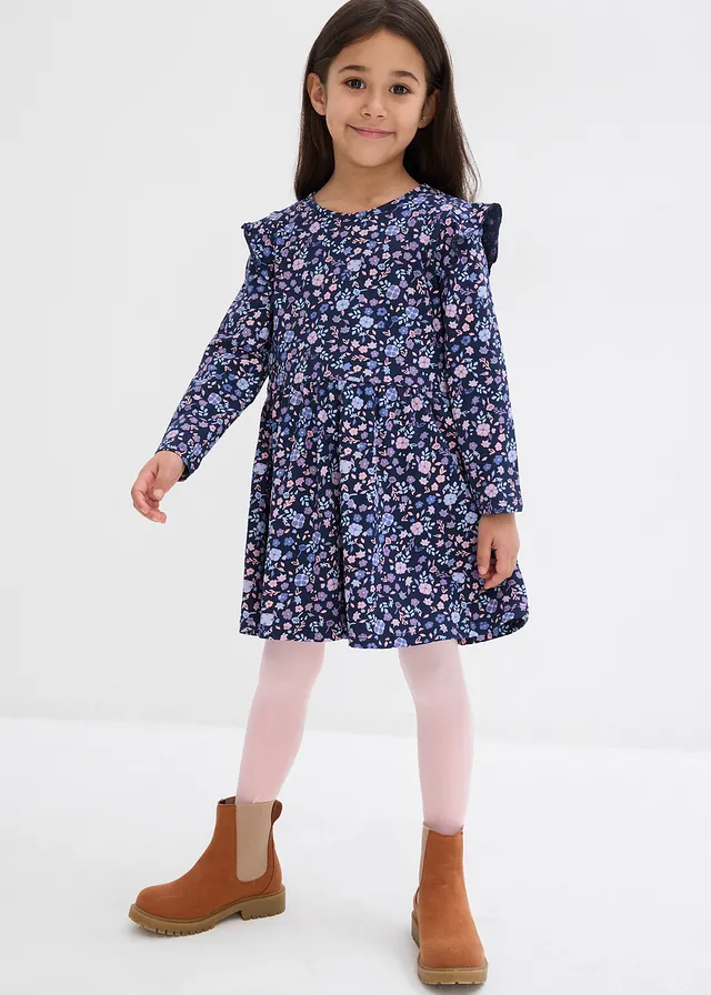 Jersey jurk van biologisch katoen, Kleur: donkerblauw gebloemd