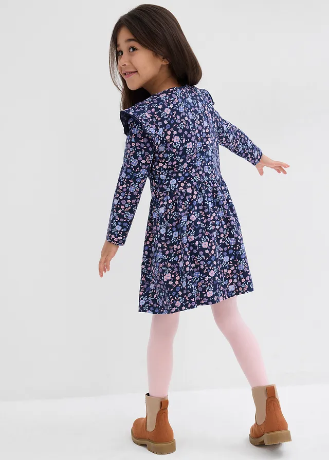 Jersey jurk van biologisch katoen, Kleur: donkerblauw gebloemd