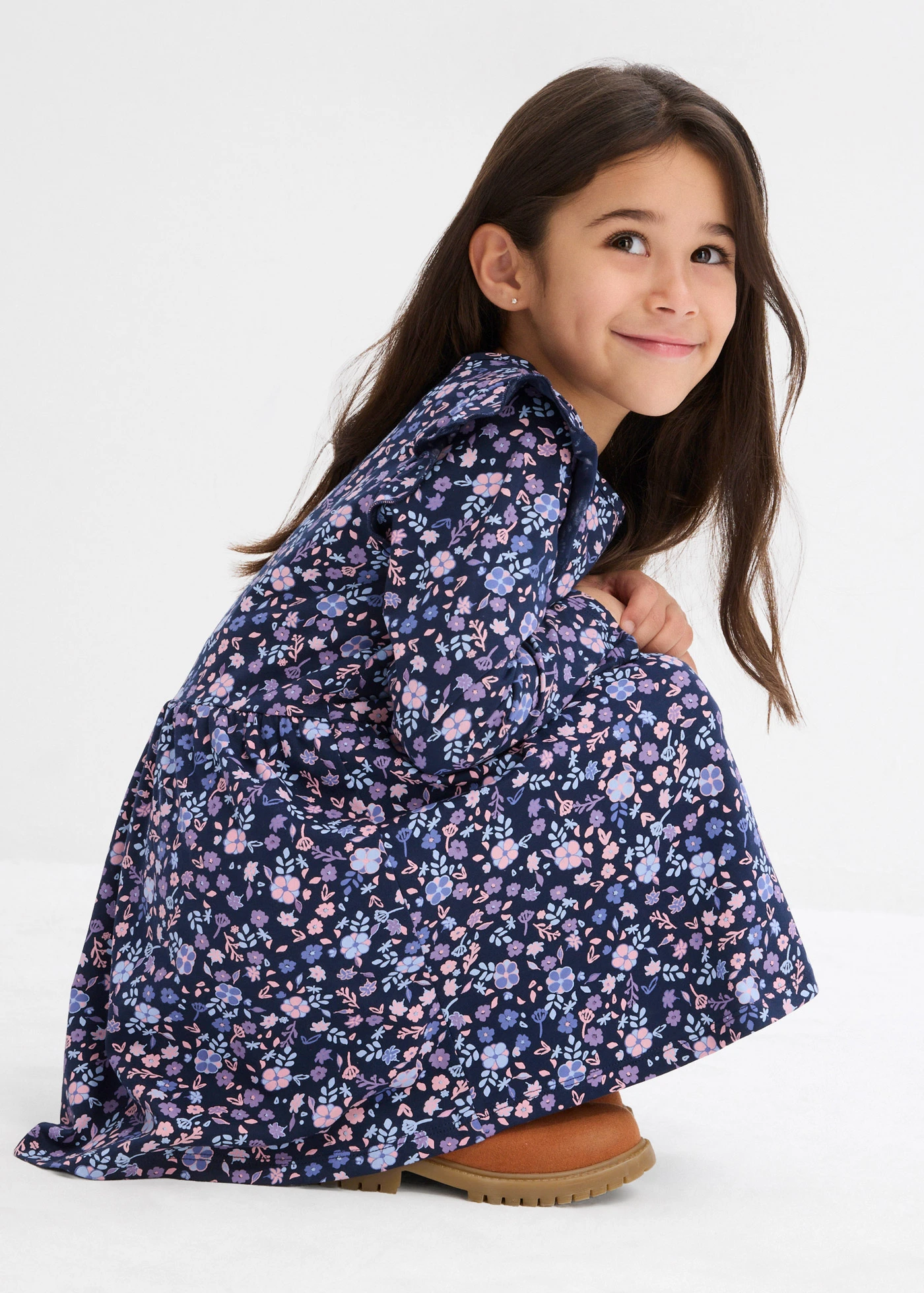 Rochie jerse din bumbac organic 100% • bleumarin cu floricele • magazin bonprix