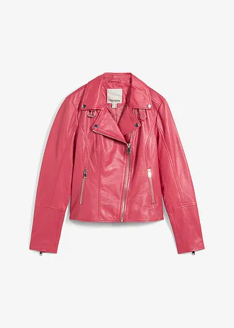 Veste biker en cuir nappa d’agneau, Couleur: framboise fumé