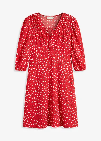 Jersey jurk in A-lijn • aardbeirood gedessineerd • bonprix online shop