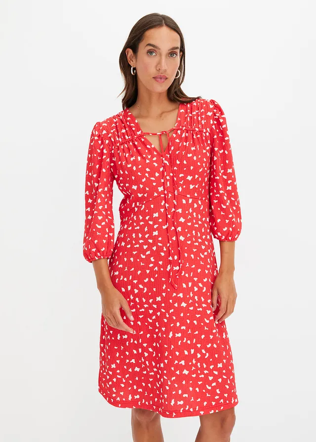 Jersey jurk in A-lijn • aardbeirood gedessineerd • product-page.page-title-suffix