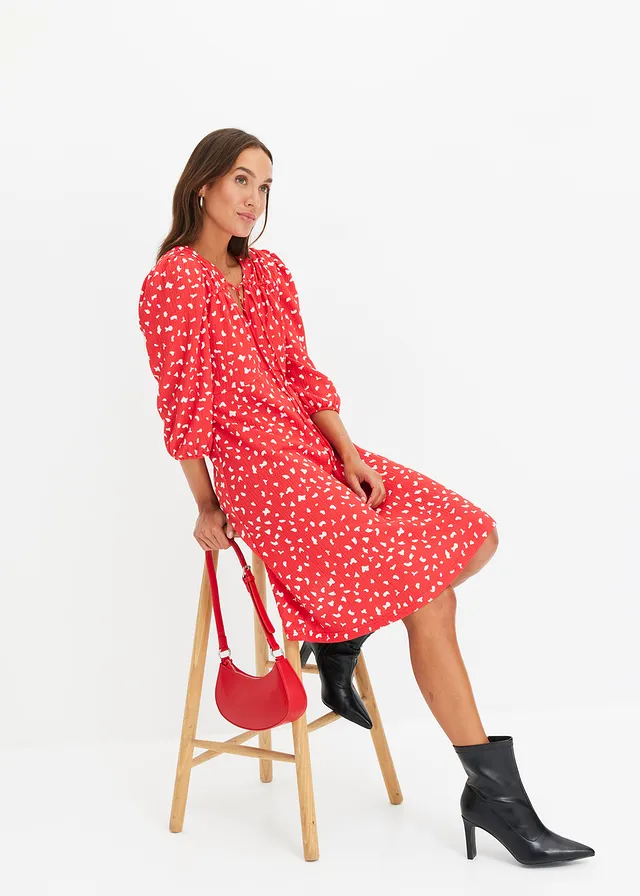 Jersey jurk in A-lijn • aardbeirood gedessineerd • product-page.page-title-suffix