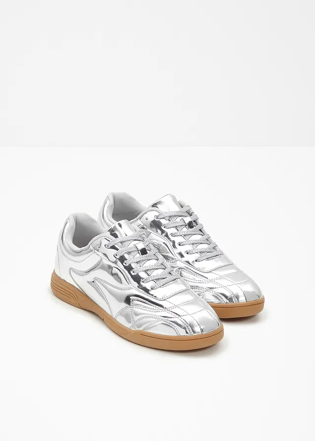Sneakers au look rétro, Couleur: argenté métallisé