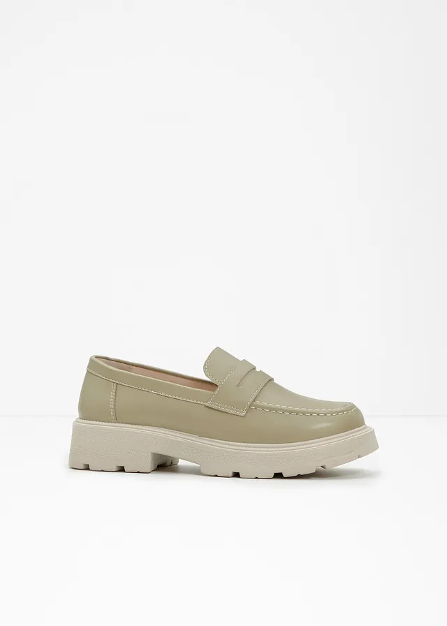 Chunky loafers met een lichte zool, Kleur: kaki