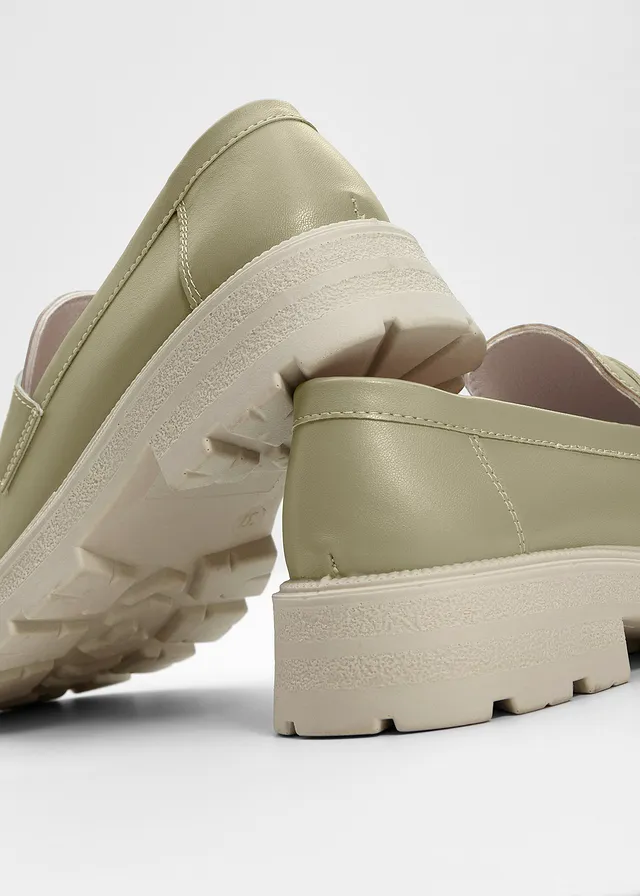 Chunky loafers met een lichte zool, Kleur: kaki
