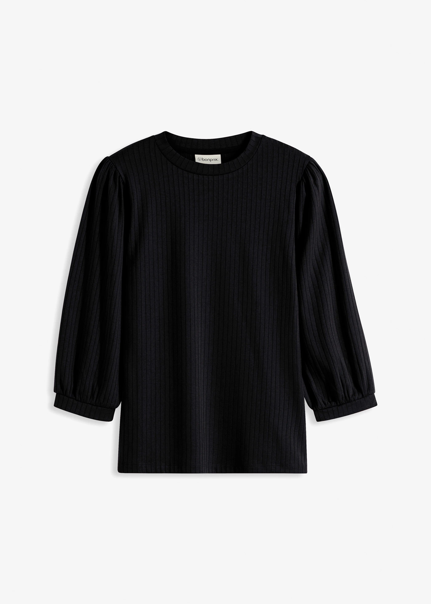 Geribd shirt met ballonmouwen • zwart • bonprix online shop