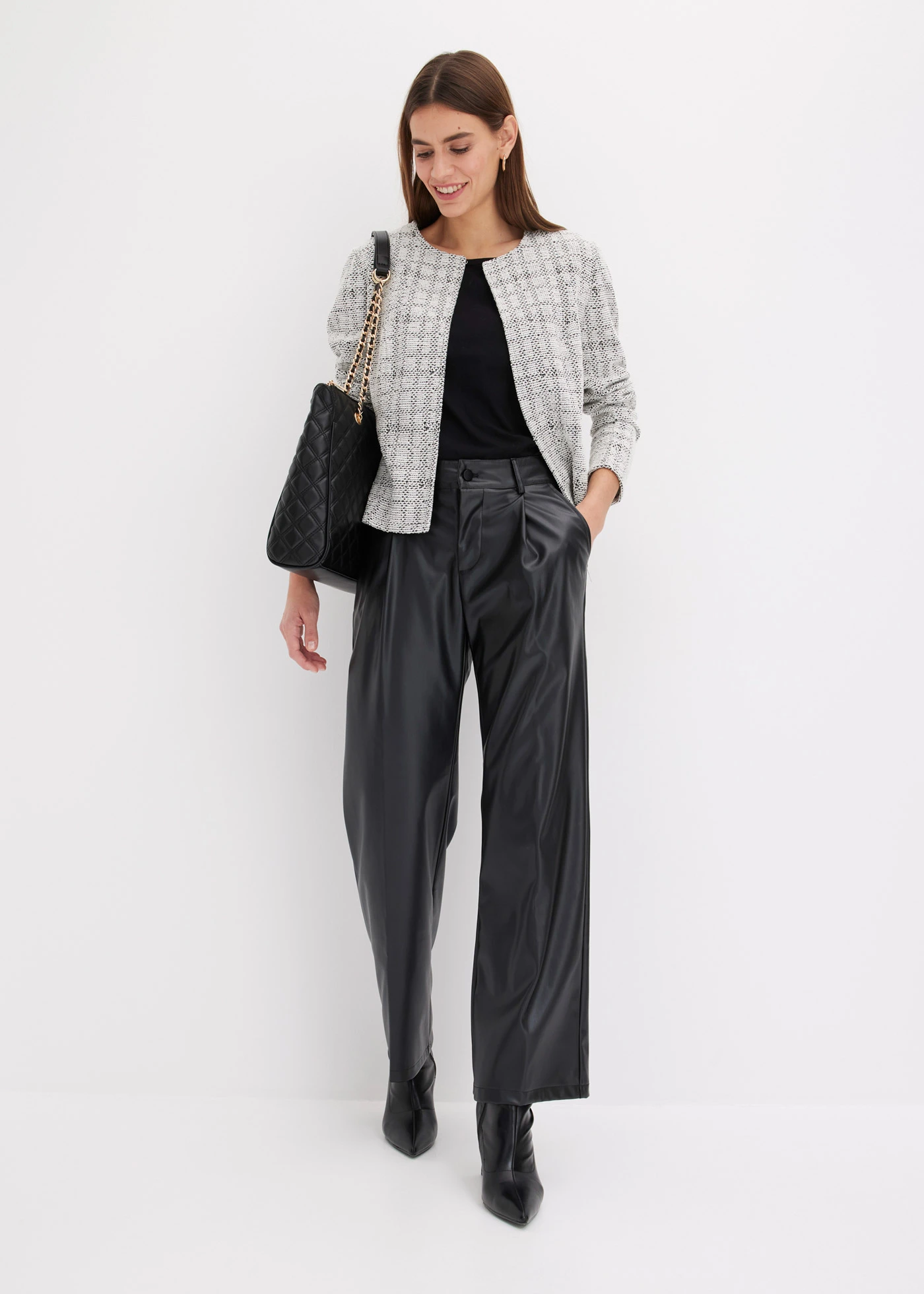 Pletený sveter z bavlneného mixu • čierna/biela vlna • obchod bonprix