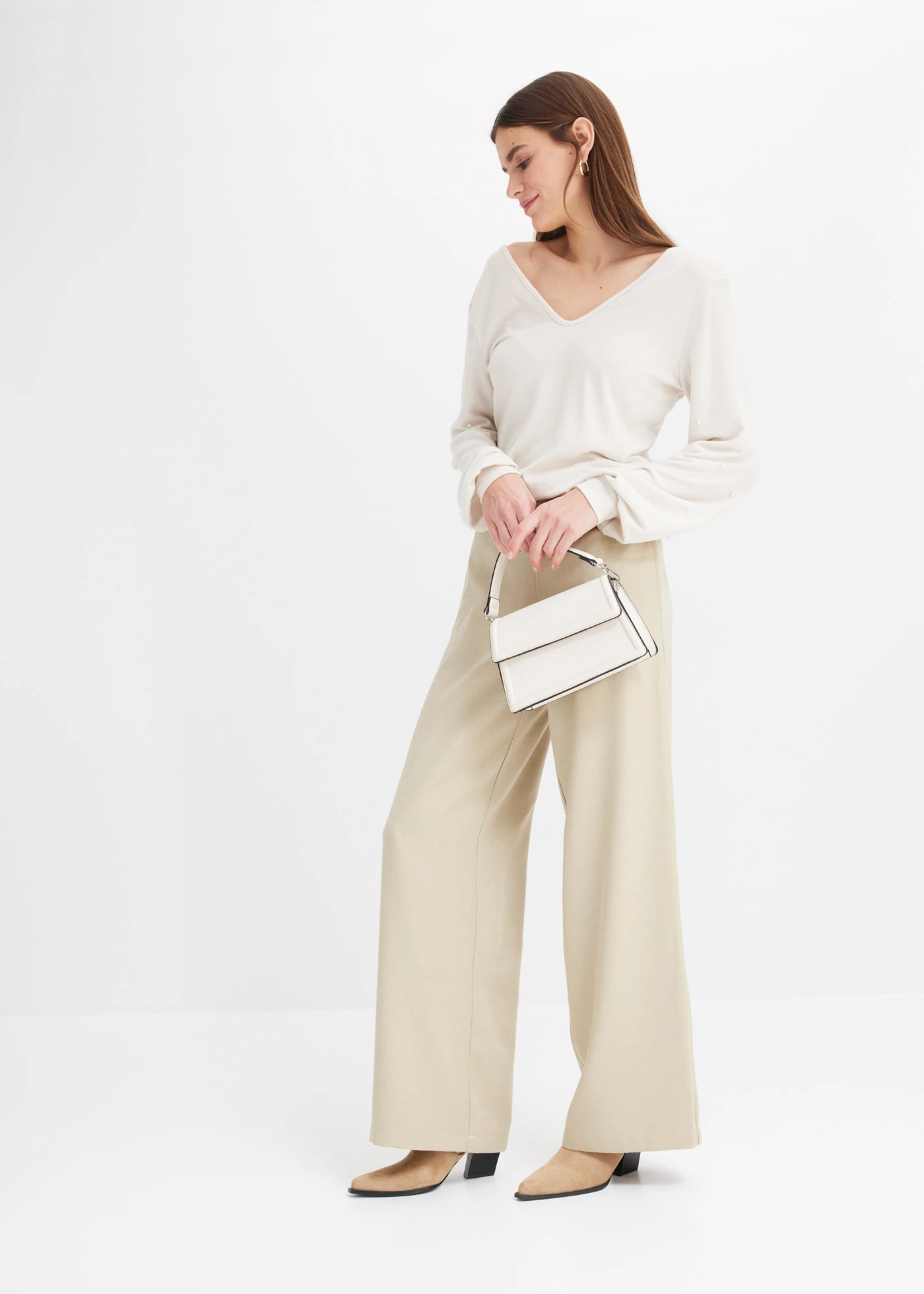 Hebké flísové triko s perličkami • přírodní • bonprix obchod