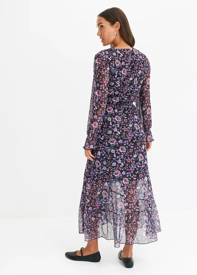 Mesh jurk met bloemenprint, Kleur: esdoornrood gebloemd