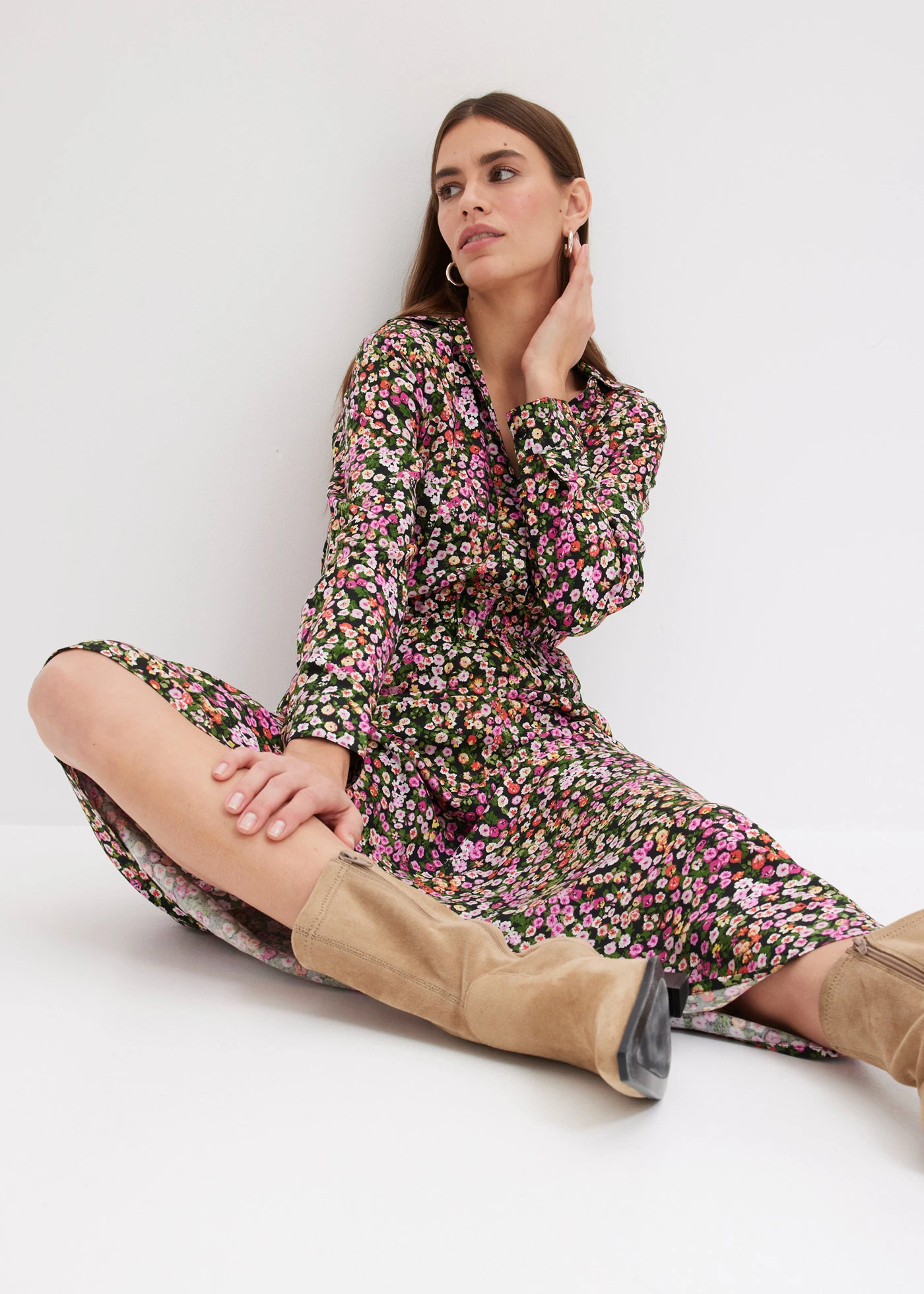 Robe longue 100% viscose • rose/vert clair floral • Boutique bonprix