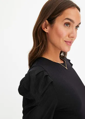 Geribde jurk van jersey • zwart • bonprix online shop