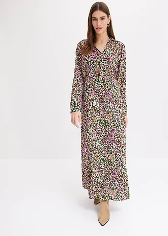 Robe longue 100% viscose, Couleur: rose/vert clair floral