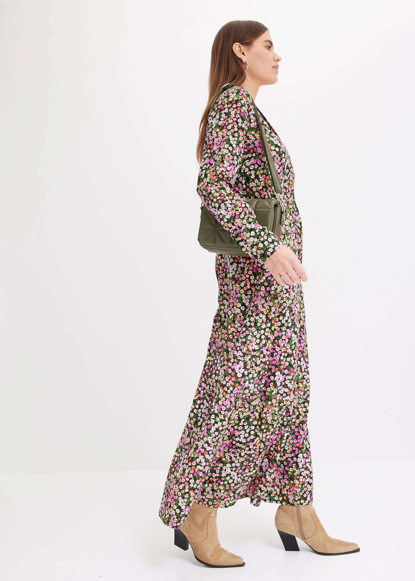 Robe longue 100% viscose • rose/vert clair floral • Boutique bonprix