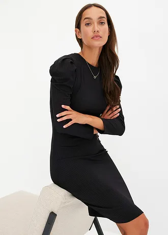 Geribde jurk van jersey • zwart • bonprix online shop