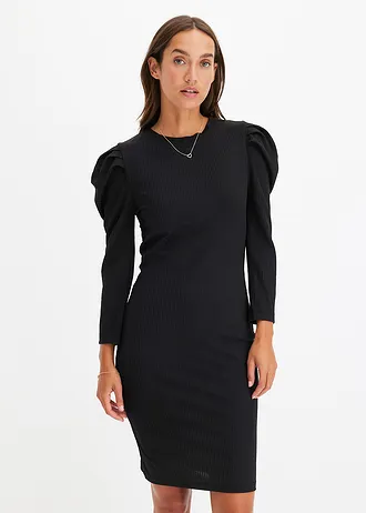 Geribde jurk van jersey • zwart • bonprix online shop