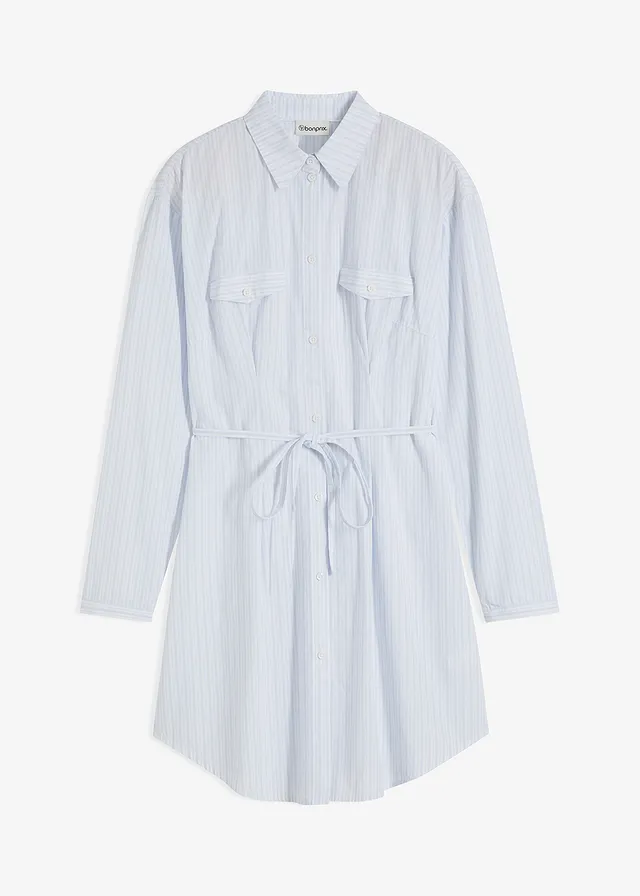 Košeľové šaty z popelínu, pásikované