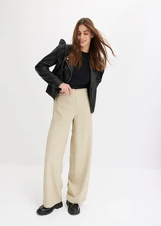 Geribd shirt met ballonmouwen, Kleur: zwart