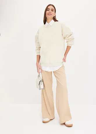 Oversized blouse van katoen met 3/4 mouwen, Kleur: wit