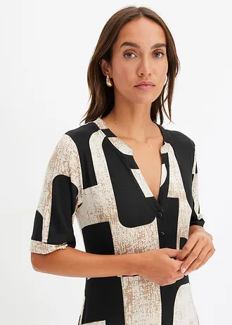 Robe longue en viscose extensible douce • noir/crème • Boutique bonprix