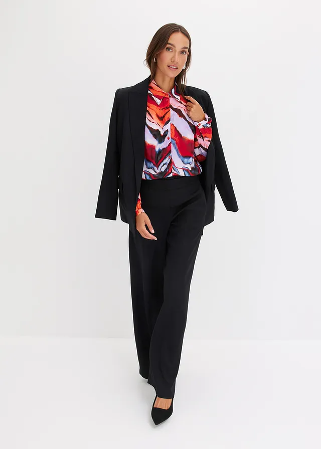 Gedessineerde blouse, Kleur: paars-zwart-rood gedessineerd